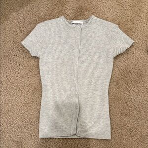 Princess Polly Light Gray Ribbed Short Sleeve Top